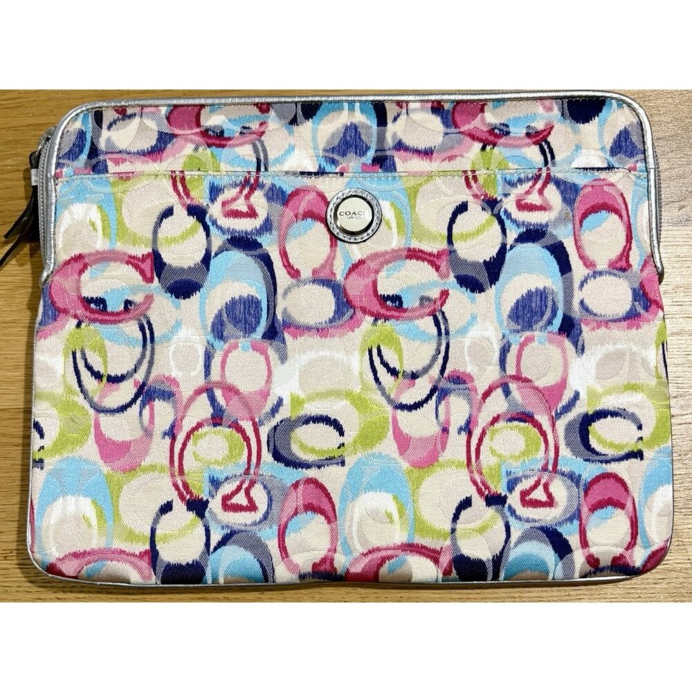 Vintage Y2K Coach Signature Multicolor Tablet iPad Case Pouch Bag w/ Pockets